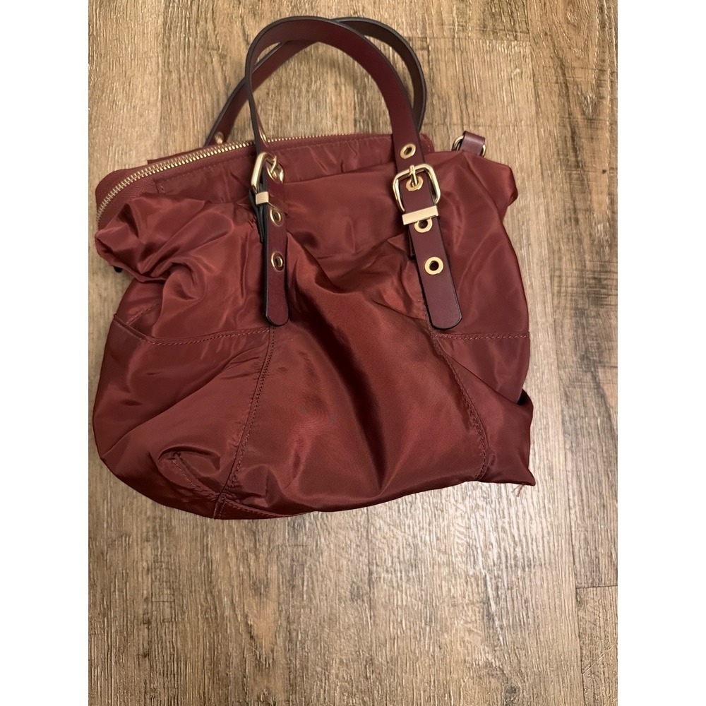 Zara Basic Maroon Nylon Tote Bag Gold Hardware Burgundy‎ Handbag